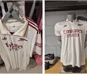 阿森纳新赛季第三球衣谍照:白色主色调+红+金,门将服为绿色